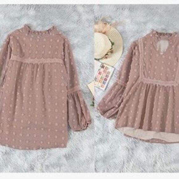 V Neck Swiss Dot Tunic Blouse - Picture 4 of 6